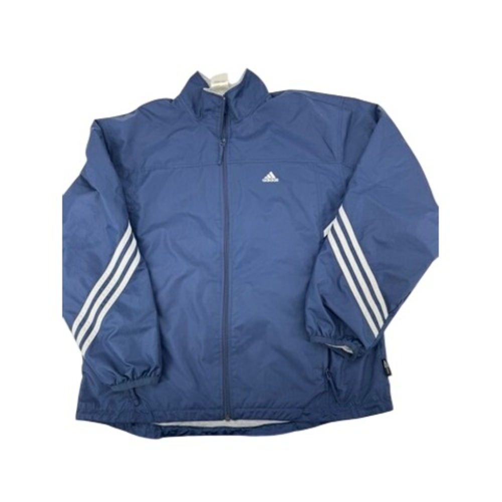 Adidas Windbreaker Jacket Mens Medium Navy Blue ClimaProof 3-Stripe Track Zip Up